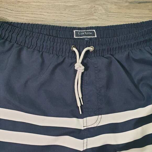 Club Room Men Swim Trunks Navy White Striped Quick Dry Size L Elastic 34' Waist - Picture 3 of 6